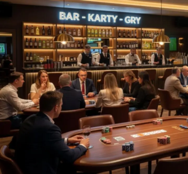 Klimatyczna sala pokerowa w GG-299-783 LIMITED w trakcie wieczornego turnieju